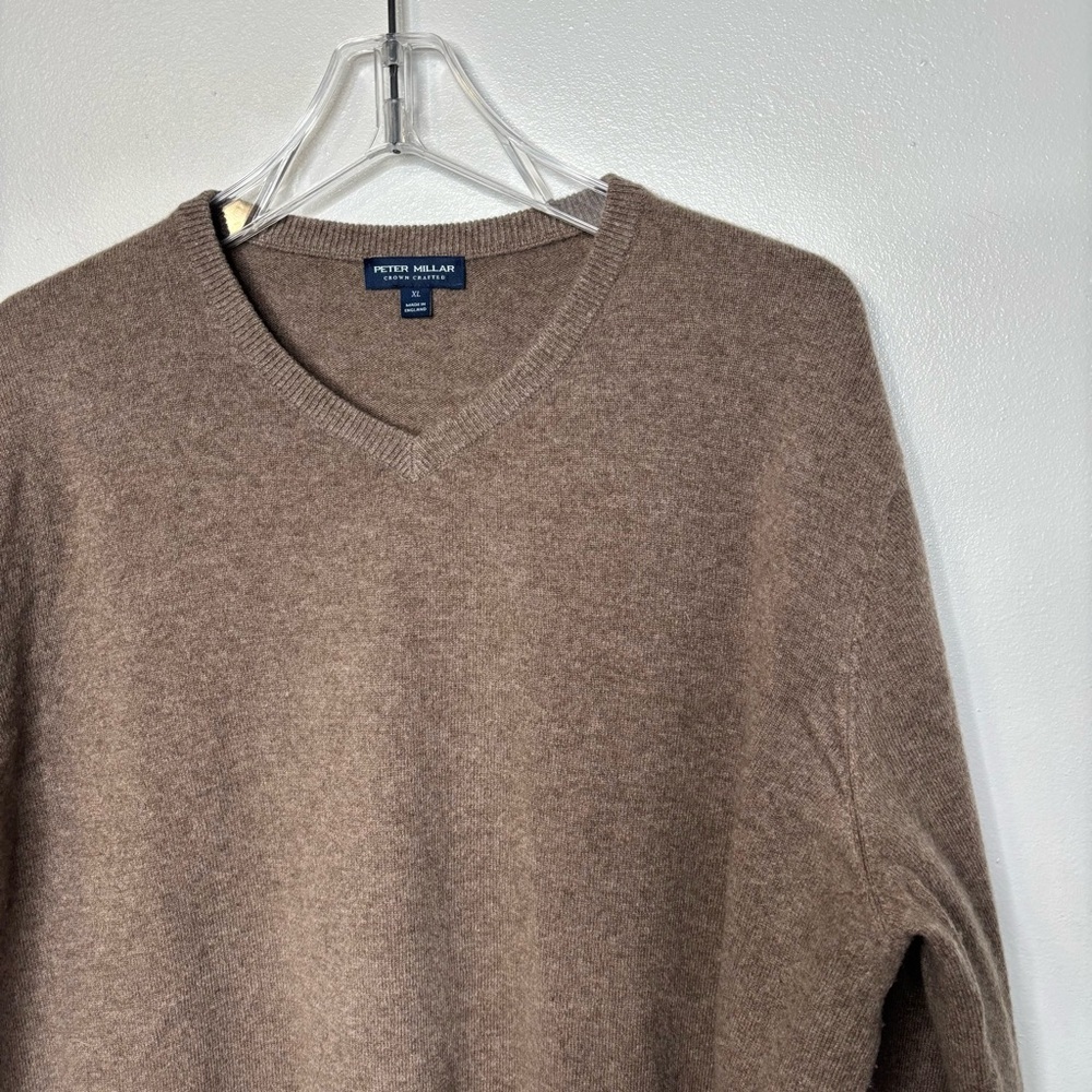 Peter Millar Crown Crafted Merino Wool Cashmere V Neck Sweater XL Brown - Picture 2 of 6